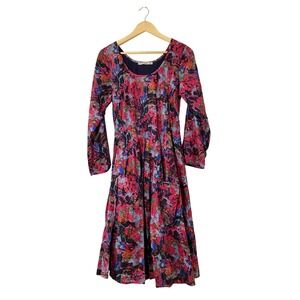 Dress Addict Colorful Abstract Cotton Crinkled Long Sleeve Pocket Midi Dress M